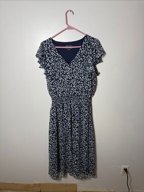Everlily Navy Blue Floral V-Neck Midi Dress Size Large